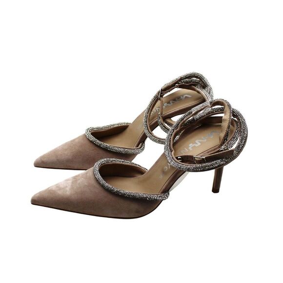 Vhny Womens Claudia Suede Pointed Toe Rhinestone Ankle Strap Wrap Heels Womens - Picture 10 of 16